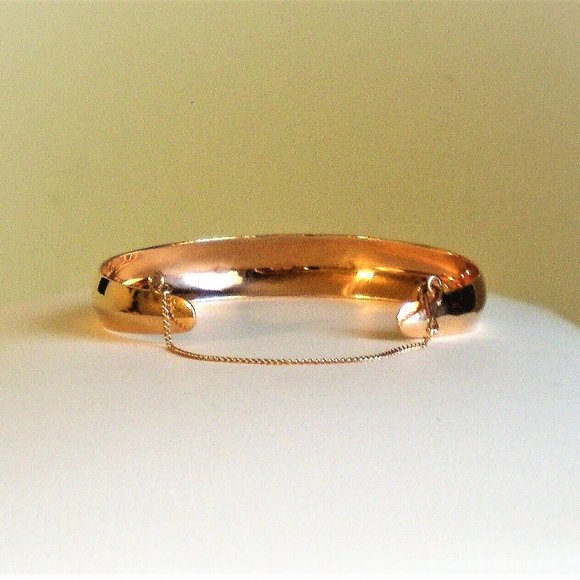 Vintage Russian Russia USSR 14K 585 Rose Pink White Gold Domed Cuff Bracelet - Picture 6 of 9